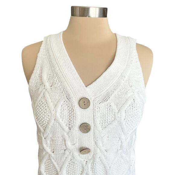 Tribal Cream Cable Knit Sweater Vest / Tank MEDIUM Minimalist Academia Preppy - Picture 3 of 10